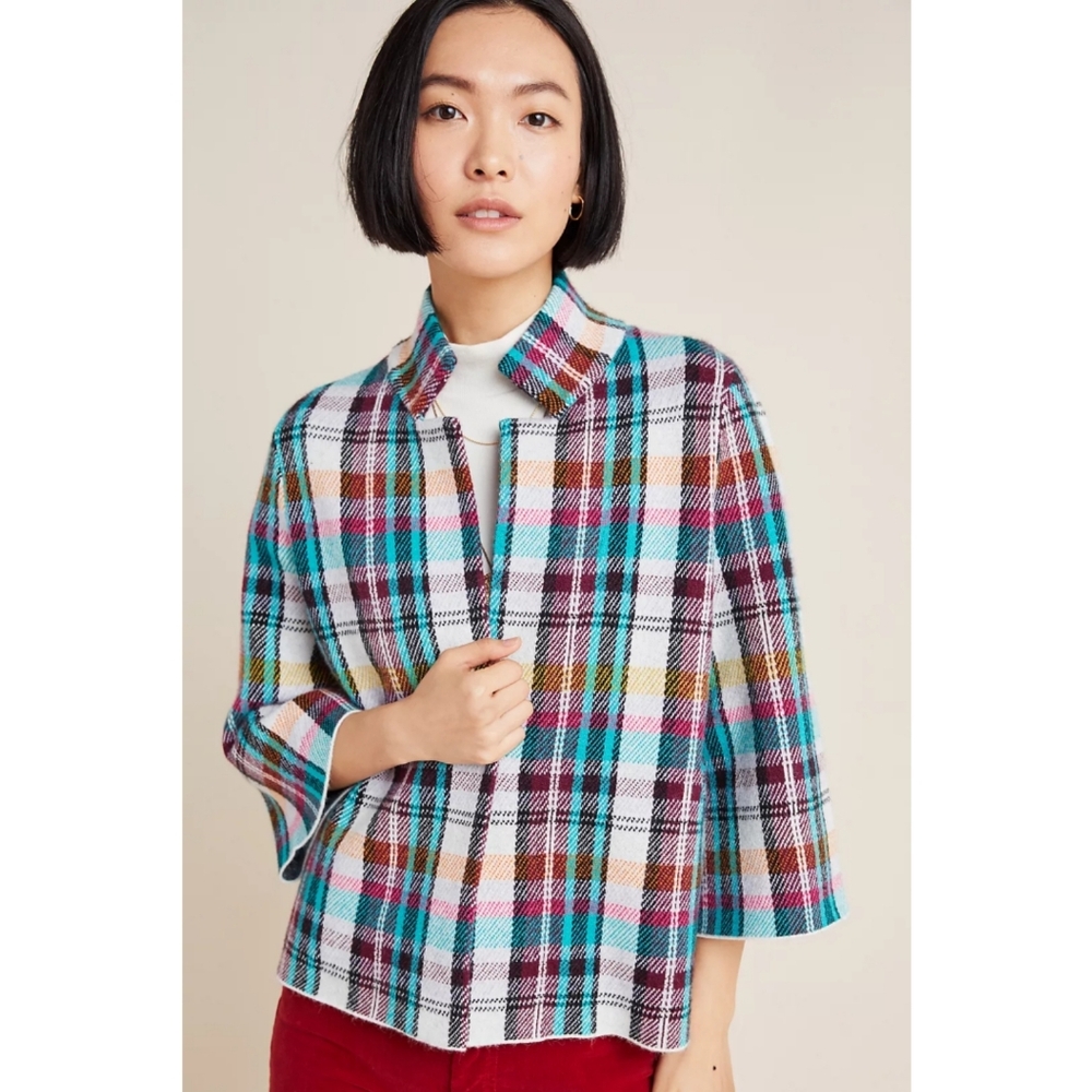 🆕️ Anthropologie Rosetta Plaid Jacket Cropped Jacket Size XS New Preppy Coastal